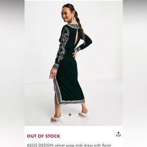 ASOS DESIGN velvet wrap midi dress with floral and pearl